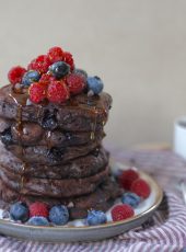 Blueberry & Raspberry Brownie Pancakes