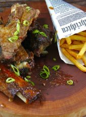 Fall-Off-The Bone Baked BBQ Beef Ribs, Homemade BBQ Sauce & French Fries